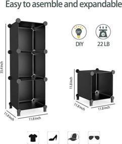 img 2 attached to 📦 Anenz 3 Cube Storage Organizer - Black | Cube Storage Shelves for DIY Plastic Closet Cabinet, Book Shelf in Garage, Bedroom, Living Room, Office