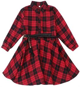 img 3 attached to 👗 Cute and Comfy CNKIDS Girls Buffalo Check Plaid Dress with Belt - Stylish Long Sleeve Dresses for Kids 4-12yrs