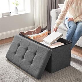 img 3 attached to 🛋️ SONGMICS 30" Storage Ottoman Bench, Chest with Lid, Foldable Seat, Bedroom & Hallway, Space-Saving, 80L Capacity, Holds up to 660 lb, Dark Gray ULSF47K