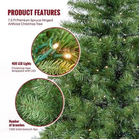 img 3 attached to 🎄 Premium 7.5FT Pre-lit Artificial Christmas Tree with 400 LED Lights and 1250 Sprout Branch Tips - WBHome