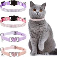 ❤️ 4-piece rhinestone cat collar set: heart bling breakaway collar, soft velvet with rhinestone love heart, adjustable safety collar with bell for kitty - perfect valentine's day cat collar! logo