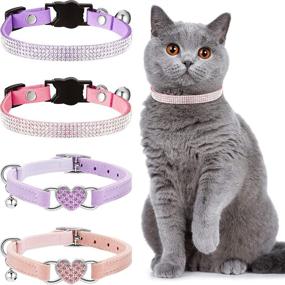 img 4 attached to ❤️ 4-Piece Rhinestone Cat Collar Set: Heart Bling Breakaway Collar, Soft Velvet with Rhinestone Love Heart, Adjustable Safety Collar with Bell for Kitty - Perfect Valentine's Day Cat Collar!