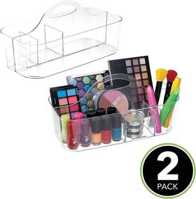 img 3 attached to 🛍️ Large Plastic Makeup Storage Organizer Caddy Tote - Divided Basket Bin with Handle for Eyeshadow Palettes, Nail Polish, Makeup Brushes, Cosmetic and Shower Essentials - 2 Pack, Clear