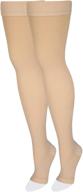 🧦 nuvein medical compression stockings: 20-30 mmhg support for women & men, thigh length hose with open toe, beige medium логотип