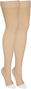 img 1 attached to 🧦 NuVein Medical Compression Stockings: 20-30 mmHg Support for Women & Men, Thigh Length Hose with Open Toe, Beige Medium