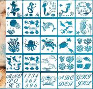 🎨 versatile diy painting stencils: 25pcs sea ocean creatures & alphabet templates (6x6 inch) for reusable sea animal artwork logo