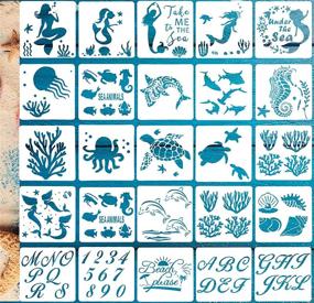 img 4 attached to 🎨 Versatile DIY Painting Stencils: 25pcs Sea Ocean Creatures & Alphabet Templates (6x6 inch) for Reusable Sea Animal Artwork