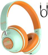 🎧 supereq s2 bluetooth active noise cancelling headphones - wired & wireless on-ear headset with cvc 8.0, hi-fi stereo deep bass - 25h playtime for kids, adults, travel, sports, office - orange/green logo