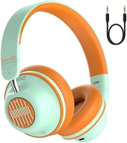 img 4 attached to 🎧 SuperEQ S2 Bluetooth Active Noise Cancelling Headphones - Wired & Wireless On-Ear Headset with CVC 8.0, Hi-Fi Stereo Deep Bass - 25H Playtime for Kids, Adults, Travel, Sports, Office - Orange/Green