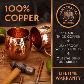 img 2 attached to Yooreka Moscow Mule Mugs Gift Set: 4 Copper Cups, Straws, Coasters, Spoon, Brush, Shot Glass - Handcrafted & Genuine 16 oz Solid Copper