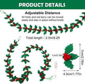 img 3 attached to Christmas Garland with Lights | Felt Banner Decoration - Mudder 🎄 Holiday Holly and Berries Felt Lights Banner, Pom Pom Garland | Holiday Decor