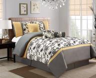 🌼 grand linen king size bedding set - 7 piece modern oversize yellow/black/white/grey floral comforter logo