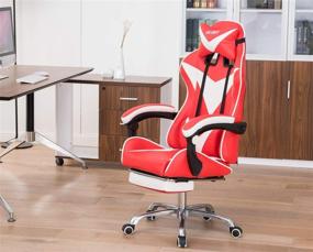 img 2 attached to 🎮 Cosyshow High Back Gaming Chair with Ergonomic Reclining & Lumbar Support - Cool Moto Racing Style for Office, Computer, PC Executive DESK Chair with Footrest (White-Red)