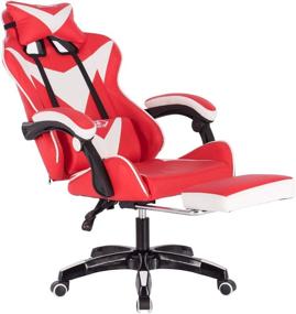 img 3 attached to 🎮 Cosyshow High Back Gaming Chair with Ergonomic Reclining & Lumbar Support - Cool Moto Racing Style for Office, Computer, PC Executive DESK Chair with Footrest (White-Red)