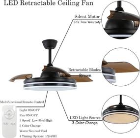 img 2 attached to 36-inch Bladeless Retractable Ceiling Fan with Lights, Remote Control, and Silent Motor - Perfect for Living Room, Dining Room, Bedroom Decor - Black Finish