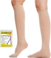 🧦 beister closed toe knee high compression socks - graduated support (20-30 mmhg) for women & men - alleviate varicose veins, edema, flight fatigue, pregnancy - beige, medium logo