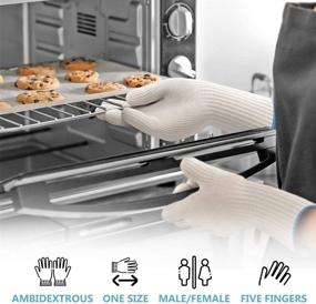 img 3 attached to 🔥 Heat Resistant Oven Gloves with Fingers - Long Sleeve, Cotton, Double Oven Mitt Set - White