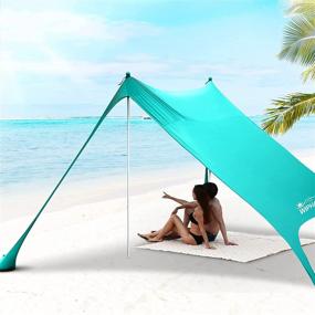 img 4 attached to 🏖️ WIPHA Beach Canopy Beach Tent - UPF50+ Pop Up Beach Shade for Fishing, Backyard, Camping (10x10FT 2 Poles) with Sandbags, Ground Pegs, Stability Poles - Easy Setup Portable Beach Sunshade