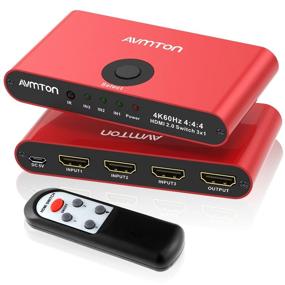 img 4 attached to 🔴 AVMTON 4K HDMI 2.0 Switch 3 Port - HDMI Switcher Splitter 3 in 1 Out - Aluminum Red HDMI Selector Box with Remote - Supports 4K@60Hz Ultra HD 3D 2160P 1080P - Ideal for DVD, PS3/4, TV/X Box, Fire Stick, Blu-Ray Player