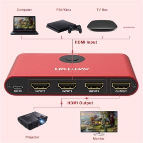 img 3 attached to 🔴 AVMTON 4K HDMI 2.0 Switch 3 Port - HDMI Switcher Splitter 3 in 1 Out - Aluminum Red HDMI Selector Box with Remote - Supports 4K@60Hz Ultra HD 3D 2160P 1080P - Ideal for DVD, PS3/4, TV/X Box, Fire Stick, Blu-Ray Player