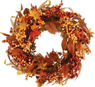 🍁 18-inch artificial autumn wreath with leaves and berries - front door fall decor for home, indoor/outdoor wall harvest thanksgiving decoration - funarty fall wreath логотип