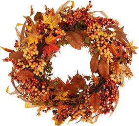 img 4 attached to 🍁 18-Inch Artificial Autumn Wreath with Leaves and Berries - Front Door Fall Decor for Home, Indoor/Outdoor Wall Harvest Thanksgiving Decoration - FUNARTY Fall Wreath