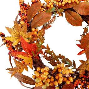 img 2 attached to 🍁 18-Inch Artificial Autumn Wreath with Leaves and Berries - Front Door Fall Decor for Home, Indoor/Outdoor Wall Harvest Thanksgiving Decoration - FUNARTY Fall Wreath