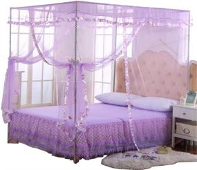 img 4 attached to 🏩 JQWUPUP Twin Canopy Bed Curtains - Elegant Purple 4 Corner Canopy for Twin Beds, Perfect Bedroom Decor for Girls and Adults