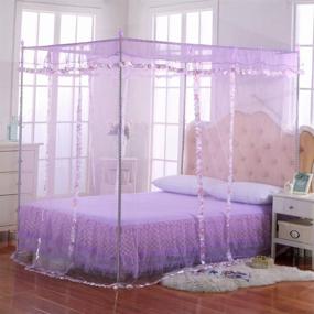 img 3 attached to 🏩 JQWUPUP Twin Canopy Bed Curtains - Elegant Purple 4 Corner Canopy for Twin Beds, Perfect Bedroom Decor for Girls and Adults
