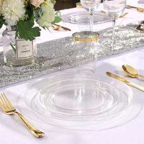 img 1 attached to 🍽️ BUCLA 100pc Clear Plastic Plates with 100pc Gold Plastic Forks - 7.5 inch Disposables for Salads & Desserts - Premium Appetizer Plates for Weddings & Parties