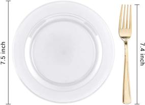 img 3 attached to 🍽️ BUCLA 100pc Clear Plastic Plates with 100pc Gold Plastic Forks - 7.5 inch Disposables for Salads & Desserts - Premium Appetizer Plates for Weddings & Parties