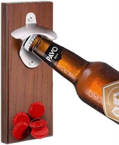 img 3 attached to Retro Beer Bottle Opener with Cap Auto-catcher, Powerful Fridge Magnet Mount, Sturdy Wall Strips, Crafted with Zinc Alloy and Wood