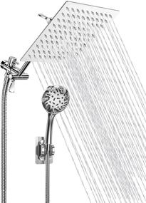 img 4 attached to Premium High Pressure Shower Head Combo with Extension Arm, Hose, and 9-Setting Handheld - Height and Angle Adjustable, Filtered, Chrome Finish