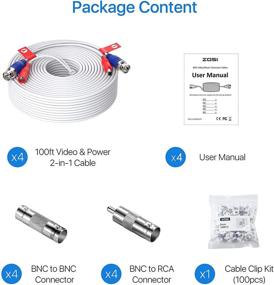 img 3 attached to 📹 ZOSI 4 Pack 100ft 2-in-1 Video Power Cable with BNC Extension for Surveillance Camera Systems – Includes BNC Connectors and RCA Adapters (White)