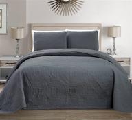 🛌 new dark grey embossed bedspread cover - mk collection 3pc king/california king - over size logo