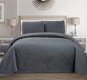 img 1 attached to 🛌 New Dark Grey Embossed Bedspread Cover - Mk Collection 3pc King/California King - Over Size