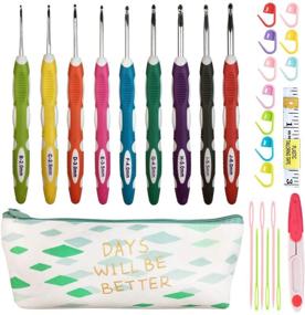 img 4 attached to 🪢 Ergonomic Crochet Hooks Set - 27 PCS with Case, Extra Long Soft Grip Handles- Ideal for Arthritic Hands. Standard US Size B(2MM)-J(6MM)