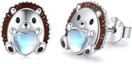 s925 sterling silver moonstone hedgehog earrings - cute animal jewelry gift for women & girls, hypoallergenic studs for birthday & christmas logo