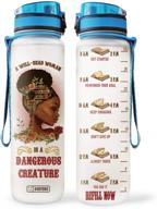 📚 64 oz 1 liter motivational water bottle with time marker for african-american women who love reading: beware - well-read women are empowering!". logo