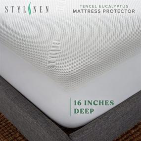 img 1 attached to 🛏️ STYLINEN King Tencel Eucalyptus Mattress Protector - Ultimate Waterproof Cooling Cover, Noiseless & Stain-Resistant - Fits King Size Beds (16 inch) - Machine Washable!