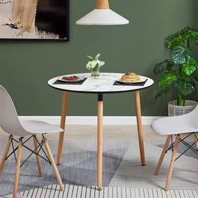 img 2 attached to 🍽️ Круглый обеденный стол Гринфорест на 2-4 человека с искусственным мраморным верхом - идеально подходит для кухни, 32-дюймовый журнальный стол для гостиной - акцент для гостиной.
