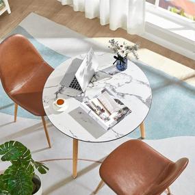img 1 attached to 🍽️ Круглый обеденный стол Гринфорест на 2-4 человека с искусственным мраморным верхом - идеально подходит для кухни, 32-дюймовый журнальный стол для гостиной - акцент для гостиной.