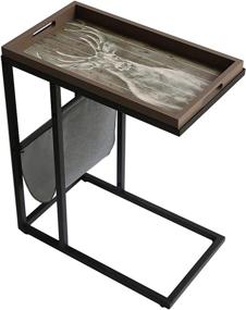 img 4 attached to 🦌 QINGSHAN C Table - Stylish Sofa Side Table with Removable Tray Top and Storage Pocket - Space-Saving Snack Table for Living Room - Black Elk Edition