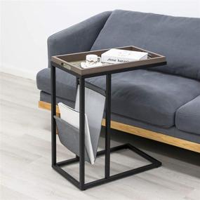 img 3 attached to 🦌 QINGSHAN C Table - Stylish Sofa Side Table with Removable Tray Top and Storage Pocket - Space-Saving Snack Table for Living Room - Black Elk Edition