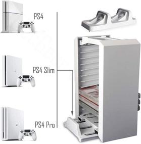 img 2 attached to 🎮 ElecGear White Games Disk Tower: Vertical Stand & Dual Charger - Blending Blu-ray DVD Storage, PS4 Controller Twin Charging Station for Playstation PS4, Pro, Slim