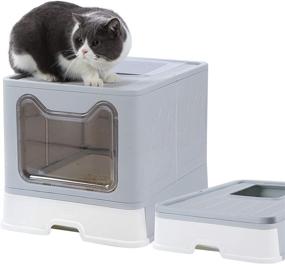 img 4 attached to Dymoll Large Cat Litter Box: Foldable Top Entry Box with Lid, Easy Clean & Odor-Free – Best Pet Kitty Litter Pan