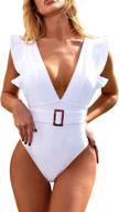 👙 tengweng women's solid v-neck ruffle one piece swimsuit - sexy padded monokini swimwear with backless design logo