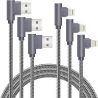 mfi certified 10ft gray nylon braided lightning cable for iphone - fast data transfer and reliable charging compatible with iphone xs max/xs/xr/7/7plus/x/8/8plus/6s/6s plus/se - 90 degree connector logo