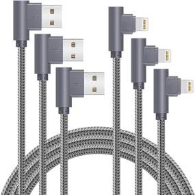 img 4 attached to MFi Certified 10FT Gray Nylon Braided Lightning Cable for iPhone - Fast Data Transfer and Reliable Charging Compatible with iPhone Xs Max/XS/XR/7/7Plus/X/8/8Plus/6S/6S Plus/SE - 90 Degree Connector