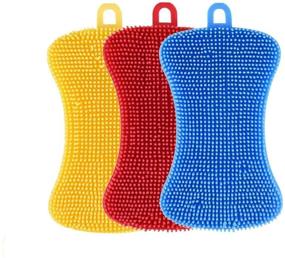 img 4 attached to WeTest Kitchen Cleaning Silicone Sponges - Reusable Dish Washing Scrubber Brush for Plates, Bowls, Pots, Fruits, Vegetables, Cars, Baths (3 Pack)